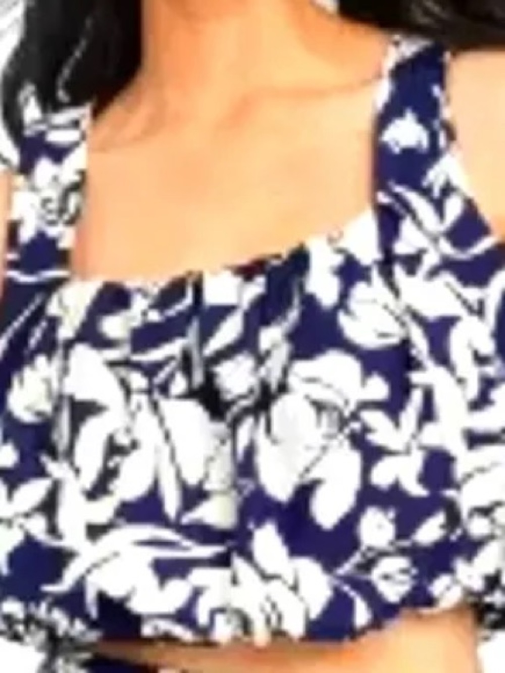 Navy Floral Square-Neck Crop Top - Picture 2 of 4